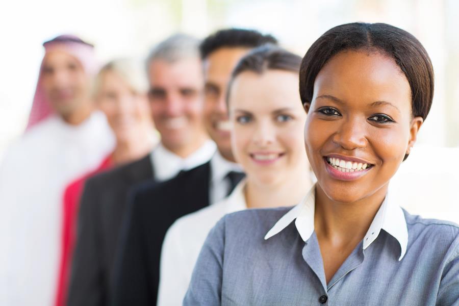 group of multiracial business team standing in a row